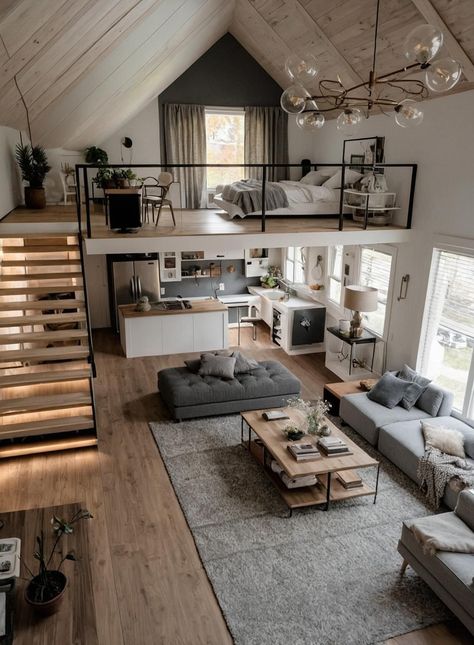 Barndominium Interior, Loft House Design, Tiny House Layout, Tiny House Loft, Tiny House Inspiration, Modern Tiny House, Loft House, Tiny House Interior, Tiny House Cabin