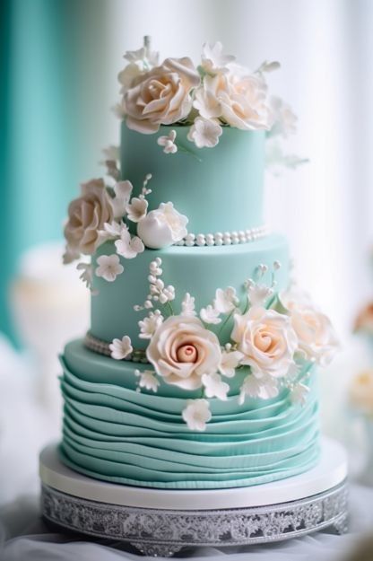 Tiffany Blue And Navy Wedding, Tiffany Blue Table Setting, Turquoise Cake Ideas, Aqua Blue Wedding Theme, Tiffany Blue Wedding Decorations, Tiffany Blue Cake, Aqua Wedding Theme, Tiffany Blue Bridesmaids, Tiffany Blue Wedding Cake