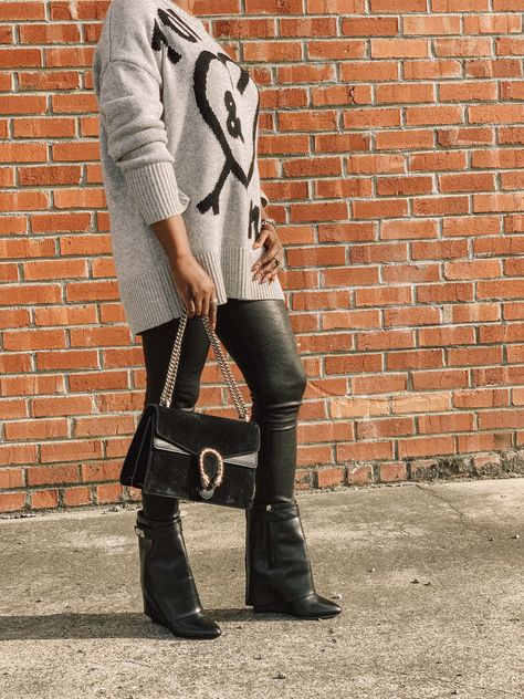 Ankle Shark Boots Outfit, Givenchy Shark Lock Boots Outfit, Shark Lock Boots Outfit, Givenchy Shark Boots Outfit, Sweater Dresses For Fall, Givenchy Outfit, Shark Boots, Sweater Tunic Dress, Dress Layers