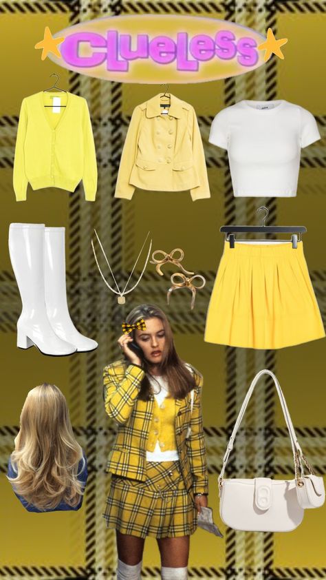 Clueless inspo💛💛 #clueless #Cher #yellow Yellow Retro Outfit, Cher Clueless Outfit Halloween Costumes, Cher Clueless Yellow Outfit, Clueless Yellow Outfit, Clueless Inspired Outfits, Cher And Dionne Costume, Clueless Aesthetic Outfits, Cher Clueless Aesthetic, Clueless Costume Ideas