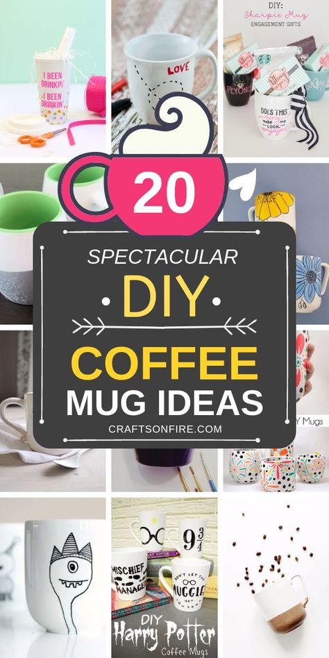 DIY Coffee Mugs that are amazingly designed and personalized using different craft supplies like sharpies and paint. See the best mugs you can make here! Designs For Mugs Ideas, Diy Personalized Coffee Mugs, Decorating Coffee Mugs, Mug Decorating Ideas Sharpie, Custom Mugs Diy, Diy Coffee Cups Paint, Coffee Cup Crafts Diy Projects, Paint Your Own Pottery Ideas Mug Coffee Cups, Diy Cups Design