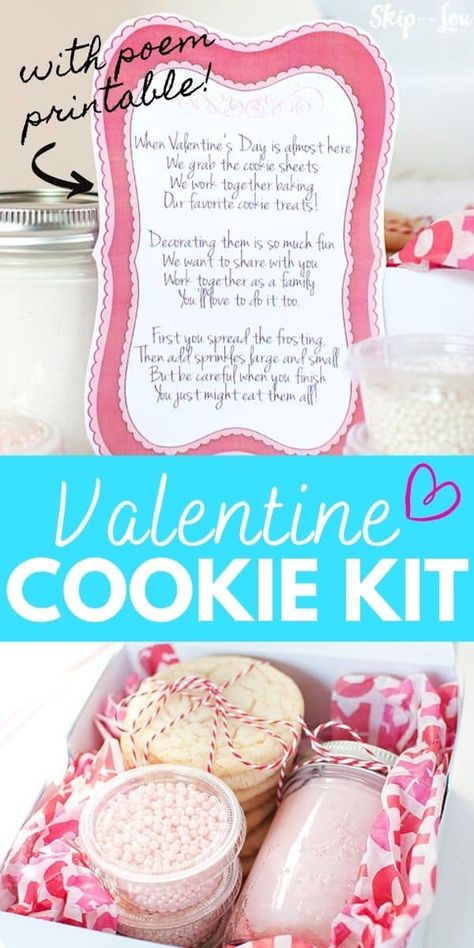 This fun Valentine Cookie Decorating Kit with a Cookie Poem Printable make for a super sweet Valentine's Day gift. Valentine Cookie Kit, Baking Kit Gift, Valentines Poems, Cookie Kits, Valentine Cookies Decorated, Cookie Decorating Kit, Valentine Cookie, Cookie Decorating Kits, Baking Kit