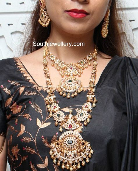 Gold Nakshi Necklace, Necklace And Haram Set, Nakshi Necklace, Maharashtrian Jewellery, Uncut Diamond Necklace, Gold Haram, Wedding Jewelry Sets Bridal Jewellery, Diamond Locket, Long Haram