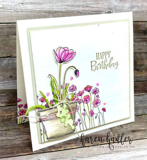 Happy Birthday with Painted Poppies Stampin' Up! - Karen Hadler Stamping Bees Poppy Parade Stampin Up Cards, Stampin Up Poppy Moments Dies, Stampin Up Painted Poppies, Painted Poppies, Poppy Cards, Flowers Cards, Card Flowers, Peaceful Moments, Cards Flowers