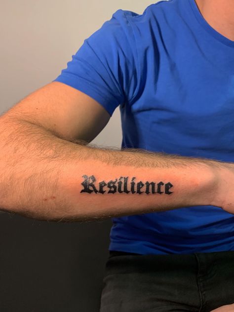 Self Reliance Tattoo, Resilience Tattoo Fonts, Resilient Tattoo, Resilience Tattoo, 777 Tattoo, Forearm Tattoo Quotes, African Tattoo, Alphabet Names, Latino Men