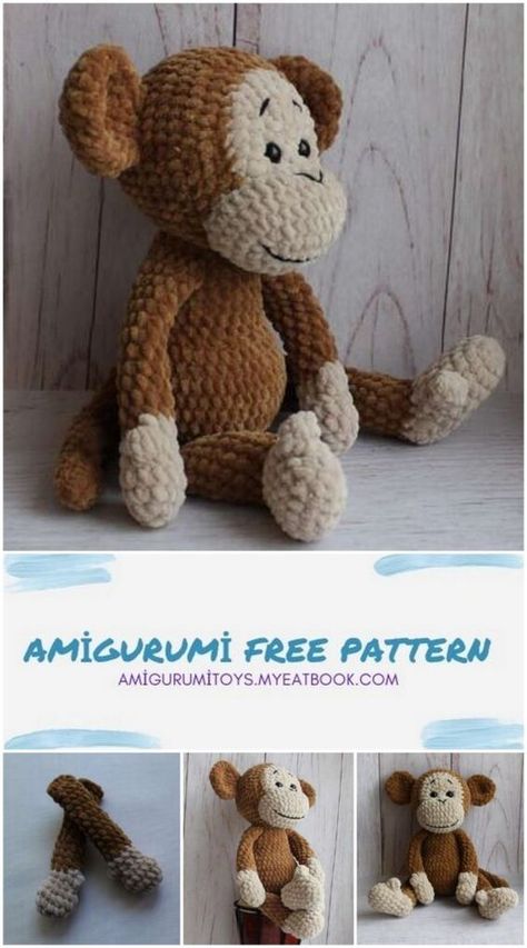 Crochet Stuffy, Yarn Toys, Crochet Monkey Pattern, Amigurumi Monkey, Crochet Blanket Tutorial, Monkey Toy, Crochet Sloth, Crochet Toys Free Patterns, Crochet Monkey