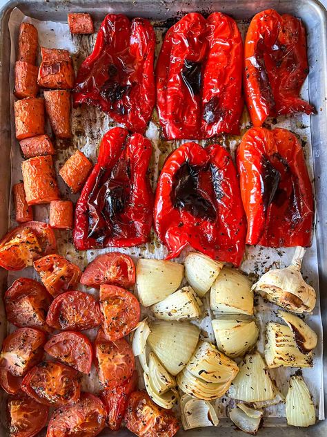 Easy Roasted Red Pepper Soup (with Gouda & Tomato) - Mallory the Dietitian Dinner Roasted Red Pepper Tomato And Smoked Gouda Bisque, Roasted Red Pepper And Tomato Soup With Gouda, Roasted Red Pepper And Tomato Soup With Coconut Milk, Healthy Roasted Red Pepper Soup, Tomato Soup With Peppers, Healthy Red Pepper Soup, Red Pepper Gouda Soup Slow Cooker, Creamy Red Pepper Soup, Red Pepper Soup With Gouda