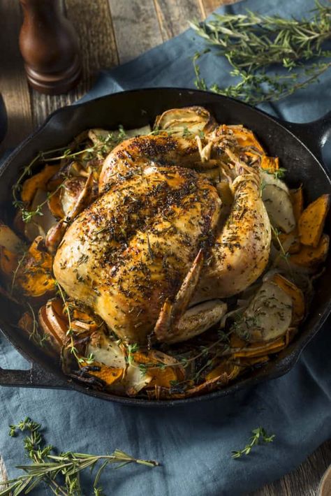 Roast Chicken Ina Garten, French Roasted Chicken Recipes, Herbed Roasted Chicken, Herbs De Provence Recipes, French Roasted Chicken, Herbs De Provence Chicken, Perfect Roast Chicken, Apple Pork Chops, Herb Roasted Chicken