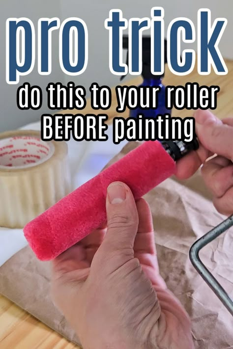 Do this to your roller to remove lint and prepare it to evenly accept the paint. This will help you to get the smoothest finish, even when using a new paint roller. This removes the hair and lint from a roller so it doesn't end up in your paint. Decorative Painted Walls, Paint Rollers, Textured Paint Rollers, Painting Walls Tips, House Painting Tips, Patterned Paint Rollers, Diy Paint Projects, Paint Repair, Paint Roller