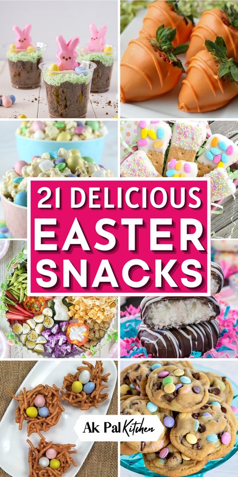 Looking for delicious and festive Easter snack ideas? Our collection of Easter treats, desserts, and recipes have got you covered! From cute Easter cupcakes to Easter cookies, there's something for everyone to enjoy. And don't forget to add some fun to your Easter baskets with our Easter cake pops and bunny-themed snacks. Whether you're hosting an Easter brunch or just looking for a fun family activity, our collection of Easter snacks will make your holiday celebration extra special. Fun Easter Snacks For Kids, Simple Easter Food Ideas, Easter Fun Food Ideas, Easter Lunch Dessert Ideas, Cheap Easter Snacks, Easter Breakfast Appetizers, Easter Finger Desserts, Easter Potluck Desserts, Easy Easter Snacks For Preschool