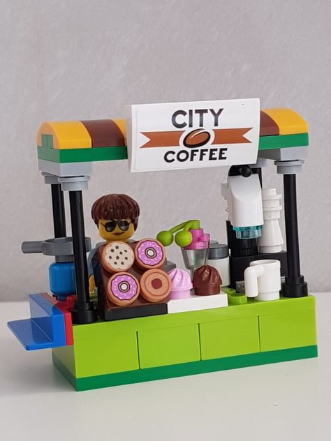 Lego Food Stand, Lego Diy Projects, Lego Food, Easy Lego Creations, Lego Advent, Lego Furniture, Lego Display, Lego Diy, Lego Lovers