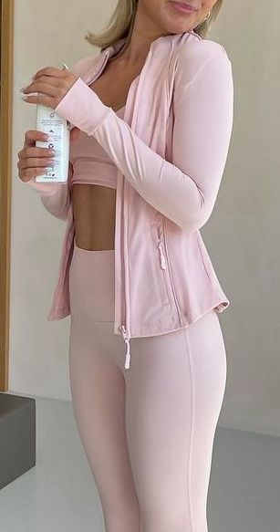 Fitted Pink Workout Set, Fitted Pink Sportswear Tracksuit, Pink Fitted Yoga Sets, Pink Long Sleeve Sportswear Set, Chic Gym, Pink Kawaii Loungewear Sets, Loungewear Outfits, Gym Outfits, Gym Outfit