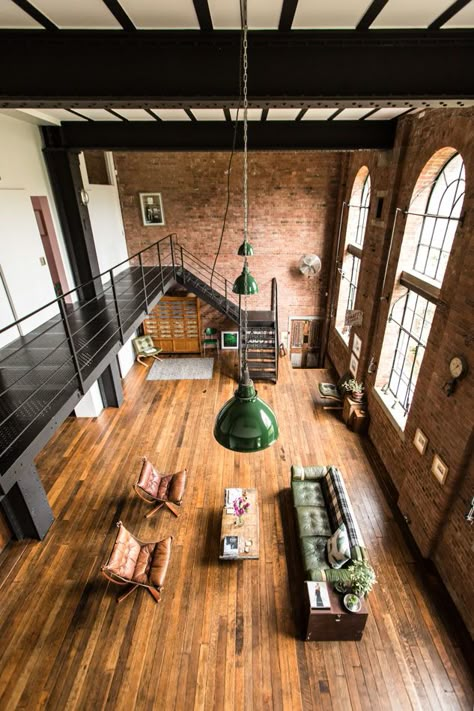 Urban Industrial Living Room, Factory Conversion, Loft Apartment Industrial, Factory House, London Urban, Warehouse Apartment, Industrial Loft Design, Warehouse Loft, Industrial Living Room