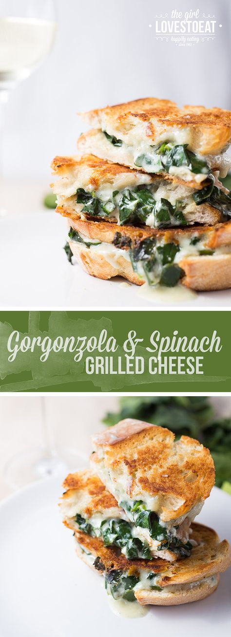 Gorgonzola and spinach grilled cheese sandwich | The Girl Loves To Eat Gorgonzola Grilled Cheese, Fancy Lunch Ideas, Spinach Grilled Cheese, The Best Grilled Cheese, Fancy Grilled Cheese, Toasted Sandwiches, Grill Cheese, Grilled Sandwiches, Kitchen Ingredients