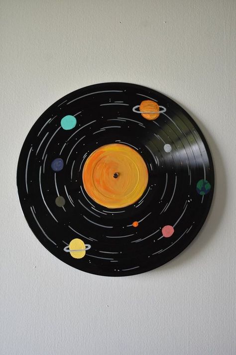 Painted Vinyl Record, Space Solar System, Aesthetic Wall Decor, Painted Vinyl, Letter Boards, Aesthetic Wall, Vintage Aesthetic, Outer Space, Solar System