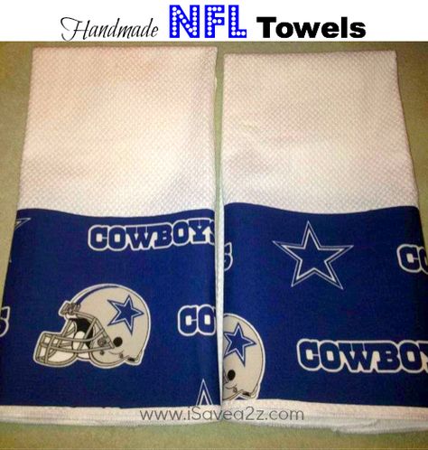 Handmade NFL Towels!!!  Oh YEAH!!  I can't believe how easy these are to make! Cowboy Crafts, Credit Card Organizer, Football Crafts, Nfl Gifts, Dallas Cowboy, Sport Craft, Crafts To Make And Sell, Nfl Sports, Team Gifts