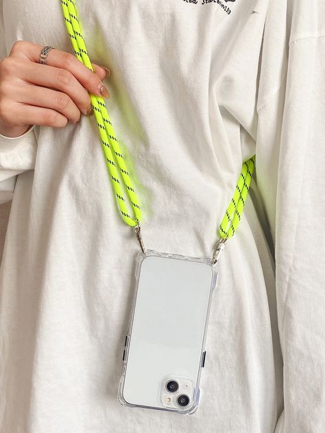 Clear  Collar  TPU Plain Phone Cases Embellished   Phone/Pad Accessories Trendy Streetwear Mobile Phone Bag, Phone Strap Packaging, Trendy Clear Mobile Phone Bag, Phone Case Charm Loop, Green Phone Bag With Adjustable Strap For On-the-go, Clear Phone Case, Knitted Bags, Lanyard, Cell Phone Accessories