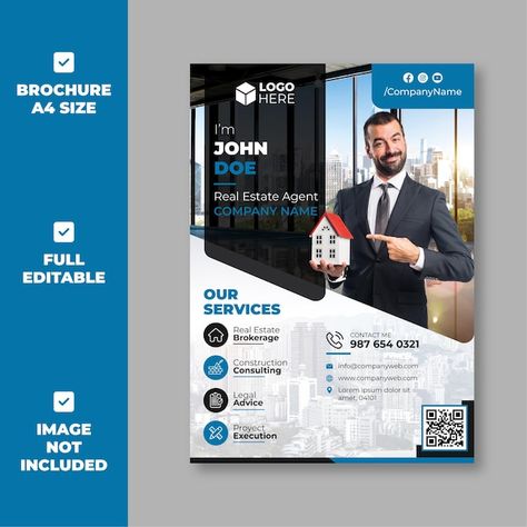 Modern real estate agent brochure templa... | Premium Vector #Freepik #vector #brochure #poster-template #business-flyer #flyer-design Real Estate Brochure Design, Real Estate Agent Flyer, Modern Real Estate, Real Estate Flyers, Business Flyer, Poster Template, Brochure Design, Brochure Template, Company Names