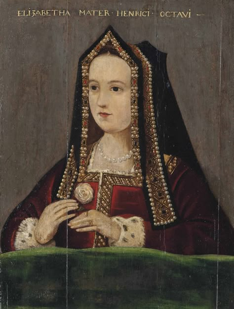 English School, 17th Century | Portrait of Elizabeth of York (1466-1503), half-length, holding a white rose | Christie's 15th Century Paintings, 17th Century Portraits, House Of York, Elizabeth Woodville, Elizabeth Of York, Tudor Fashion, Tudor Period, Henry Vii, Tudor Dynasty