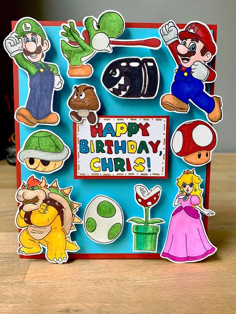 Super Mario Birthday Card, Personalized Super Mario Card, Super Mario Gift Super Mario Gift Ideas Diy, Mario Birthday Card Ideas, Mario Cards Diy, Super Mario Birthday Card Diy, Mario Birthday Cards Diy, Super Mario Birthday Card, Mario Birthday Card, Mario Gifts, Super Mario Gifts