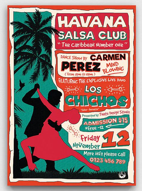 Dance Poster Design, Salsa Club, Salsa Night, Salsa Party, Prom Posters, Mises En Page Design Graphique, Flyer Inspiration, Salsa (dance), Salsa Music