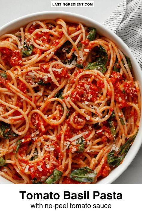 Tomato Basil Pasta Fresh Tomato Recipes, Cherry Tomato Sauce, Tomato Basil Pasta, Italian Chopped Salad, Pasta Noodle Recipe, Box Grater, Basil Pasta, Spinach Pasta, Main Dish Salads