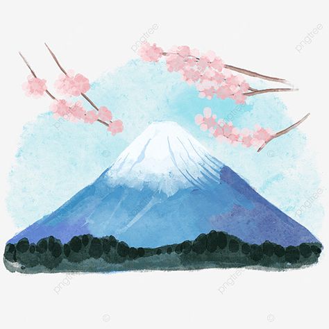 Mt Fuji Watercolor, Mount Fuji Watercolor, Painting Ideas Japanese, Mount Fuji Drawing, Japan Watercolor Painting, Japanese Watercolor Paintings, Mount Fuji Sakura, Sakura Watercolor, Japan Watercolor