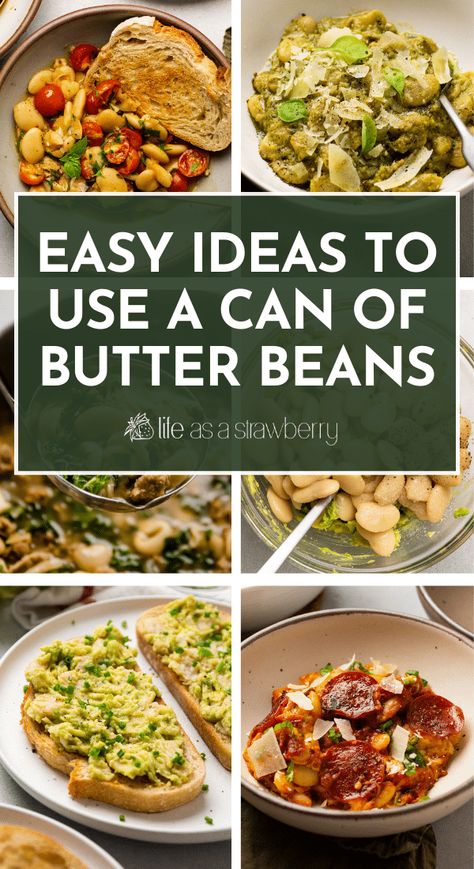 A can of butter beans is our weeknight secret weapon. Turn simple canned beans into a quick, delicious meal with this recipe collection! Featuring our best butter bean recipes for soup, stew, one pot meals, avocado toast, and more. Includes butter beans recipe FAQs, tips for buying canned beans, and more. Each recipe in this collection includes step by step photos and plenty of notes to help you make substitutions or adjustments. Find your new favorite way to use butter beans in this roundup! Quick Butter Beans Recipe, Tinned Beans Recipes, Butter Bean Recipes Healthy, Beans Pasta Recipes, Butter Beans And Rice, Main Dish Bean Recipes, Greek Butter Beans Recipe, Butter Beans Recipes, Recipes With Butter Beans