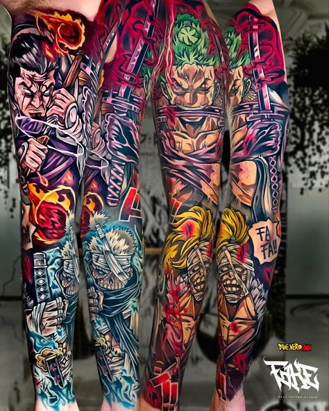 One Piece Full Sleeve Tattoo, Anime Tattoos For Men Sleeve, Anime Leg Sleeve Tattoo, Anime Sleeve Tattoo, Anime Arms, Cartoon Legs, Anime Sleeve, Tattoo Cartoon, One Piece Theme