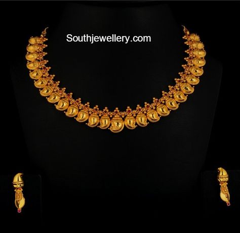 Beautiful Simple Mango Necklace Mango Haram And Necklace Set, Mango Gold Necklace, Mango Chain Gold, Mango Haaram Designs Gold, Mango Design Necklace Gold, Mango Necklace Indian Gold, Mango Necklace, 22 Carat Gold Jewellery, Necklace Photo