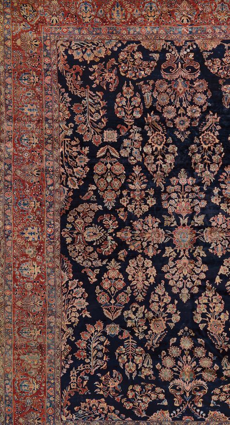 Room Size Mahajiran Sarouk Oriental carpet with allover floral designs on blue Antique Rug - Claremont Rug Company Francis Abernathy, Rug Wallpaper, Persian Aesthetic, Carpet Aesthetic, Carpet Background, Traditional Carpet Design, Carpet Wallpaper, Blue Persian Rug, Antique Persian Carpet