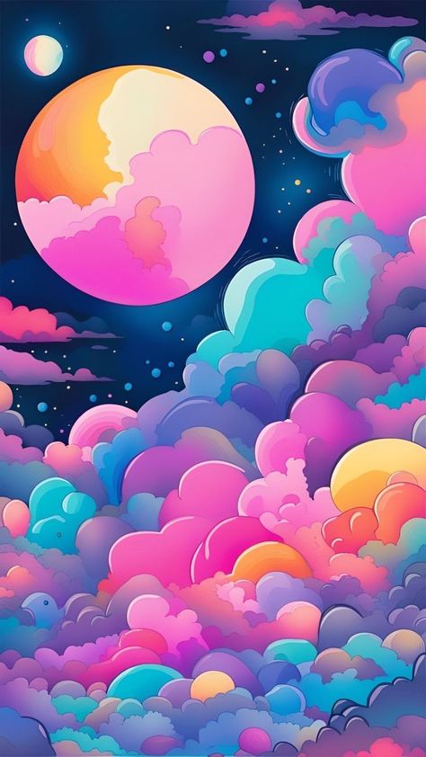 Rainbow Illustration Art, Colorful Digital Art, Lo-fi Aesthetic, Colourful Wallpaper Iphone, Neon Artwork, Cloud Wallpaper, Original Art Prints, Iphone Background Wallpaper, Pretty Wallpapers Backgrounds