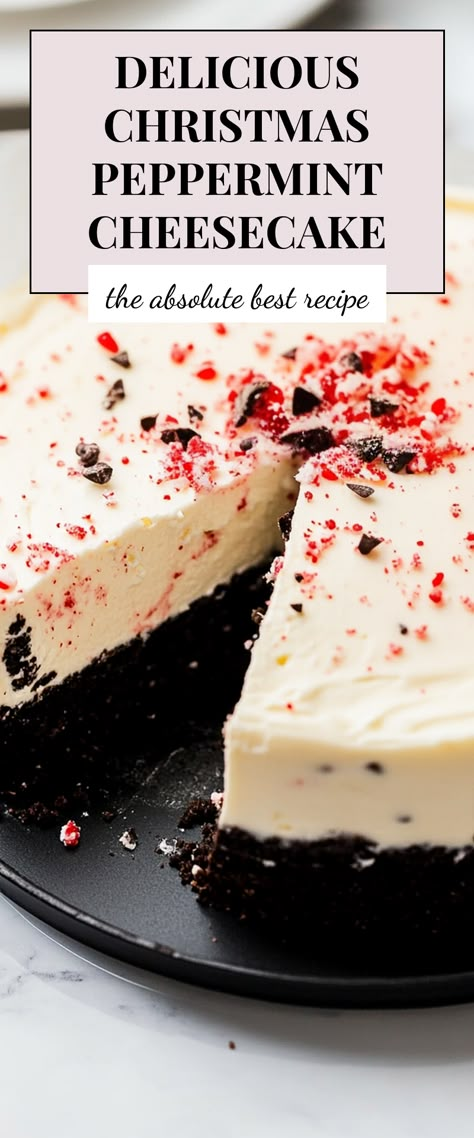 Image for Delicious Christmas Peppermint Cheesecake Chocolate Peppermint Oreo Cheesecake, Peppermint Cheesecake Brownies, Cheesecake Recipes Peppermint, Christmas Baking Cheesecake, Mint Christmas Desserts, Peppermint Mocha Cheesecake, Easy Peppermint Cheesecake, Peppermint Christmas Recipes, Peppermint Oreo Cheesecake