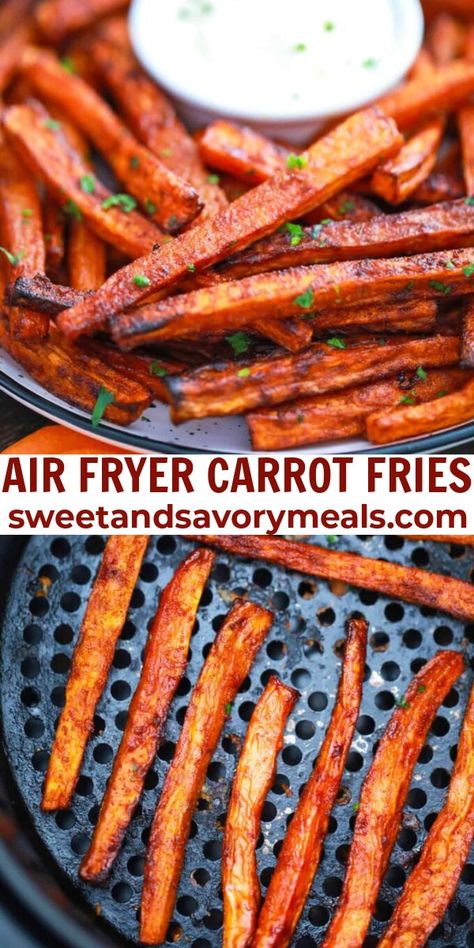 Air Fryer Carrot Fries are crispy and chewy, coated in the most delicious, sweet and savory seasoning #airfryer #carrot #carrotfries #fries #sidedish #sweetandsavorymeals Airfryer Carrot Fries, Carrot Fries Air Fryer, Air Fryer Carrot Fries, Savory Seasoning, Instapot Ideas, Air Fry French Fries, Baby Meals, Carrot Fries, Mayonnaise Recipe