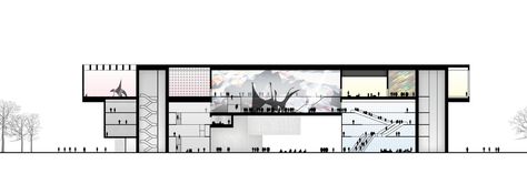 architecture section cut _ NEW NCCA / Section through exhibition hall Museum Section Architecture, Section Cut Architecture, Exhibition Hall Plan, Site Zoning, Section Collage, Perspective Collage, Bubble Diagram Architecture, Exhibition Hall Design, Architect Life