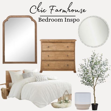 Chic farmhouse bedroom decor #dresser #bed #decor #bedding #chic #farmhouse #inspo #faux #mirror #shop Bedroom Decor Dresser, Chic Farmhouse Bedroom, Faux Mirror, Dresser Bed, Chic Farmhouse, Farmhouse Bedroom Decor, Mirror Shop, Farmhouse Bedroom, Round Wall