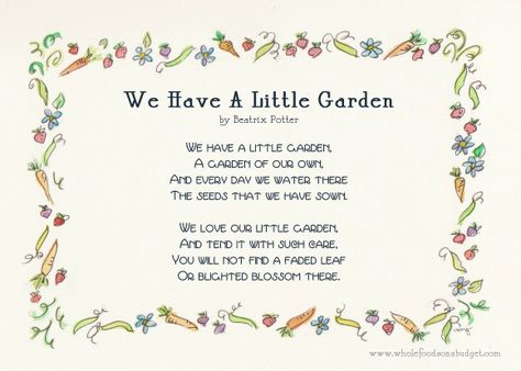 gardenpoem-001-wm-580p Garden Poems, Children's Garden, Garden Quotes, School Garden, Better Homes And Garden, Easy Garden, Little Garden, Growing Food, Beatrix Potter