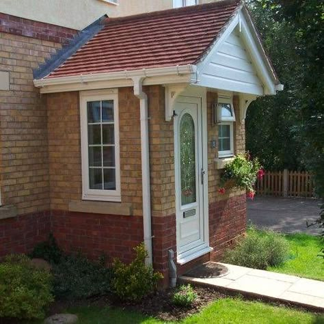 Porch With Toilet, Porch Extension With Toilet, Porch Designs Uk, Gable Roof Porch, House Porch Design, Oak Front Doors, Door Canopy Porch, Enclosed Front Porches, Porch Extension