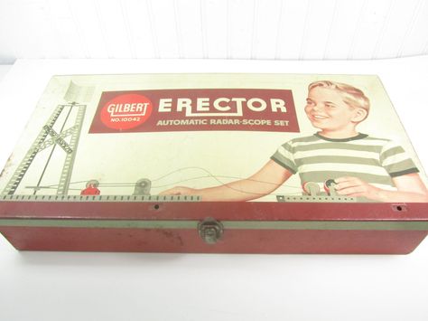 Gilbert Erector Set, Radar Scope Set, Engineer Toy, Vintage Toy, Vintage metal box, Collectible, Industrial Toy, Gilbert Number 10042 by KarensChicNShabby on Etsy Retro Display, Erector Set, Toy Collector, Vintage Box, Metal Box, Display Cards, Building Toys, Vintage Toys, Vintage Metal