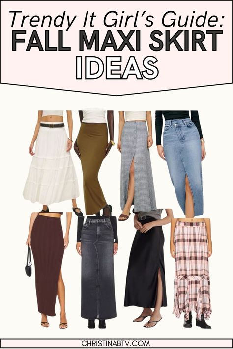 Looking for the perfect Women's Bottoms to complete your fall wardrobe? Check out these trendy Maxi Skirt styles that fit right into the latest Fall Fashion Trends. From boho-chic to elegant and sleek, this guide offers outfit inspiration for every occasion. Stay fashionable and on-trend with these must-have Maxi Skirt looks. Fall Maxi Skirt, Maxi Skirt Fall, Skirt Outfit Fall, Trendy Fall Fashion, Skirt Styles, Fall Maxi, Maxi Skirt Style, Clothing Blogs, Chic Fall Outfits