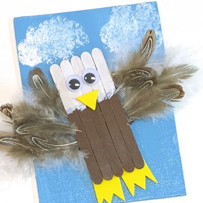 Craft Stick Eagle Canvas - Craft Project Ideas Eagle Craft, Hungry Caterpillar Craft, Grandma Camp, Bald Eagle Art, Giraffe Crafts, Watermelon Crafts, Polar Bear Craft, Snail Craft, Eagle Project