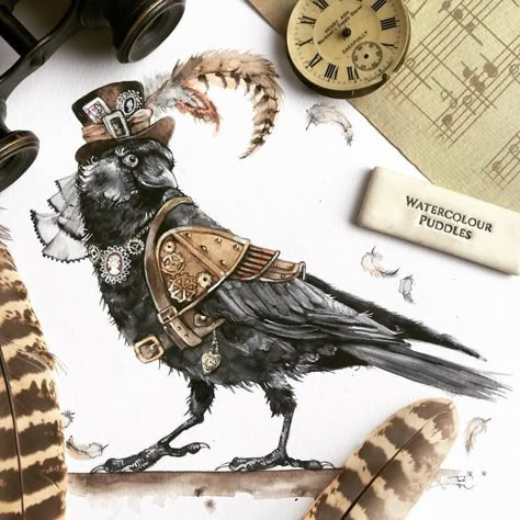 Steampunk Art Drawing, Steampunk Character, Steampunk Bird, Steampunk Tattoo, Steampunk Illustration, Steampunk Animals, Steampunk Artwork, Nature Inspired Art, Steampunk Mixed Media