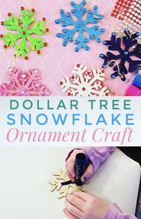 Dollar Tree Snowflake Crafts, Snowflake Crafts, American Heritage Girls, Wood Snowflake, Snowflake Craft, Winter Activity, Ornament Craft, Wooden Snowflakes, Crafts For Seniors