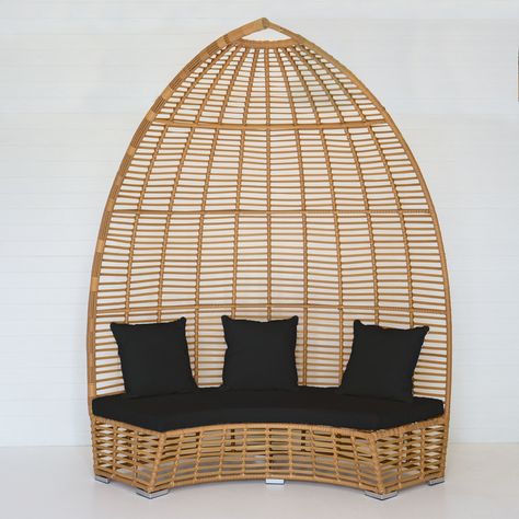 DUNE GAZEBO WITH BLACK CUSHIONS Byron Bay Hanging Chairs, Arch Backdrops, White Gazebo, Light Gray Sofas, Rattan Throne Chair, Bamboo Sofa, Creative Backdrops, French Sofa, Australia Vacation