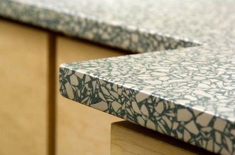 Terrazo Countertop, Kitchen Countertop Choices, Terrazzo Countertops, Terrazzo Counter, Terrazzo Countertop, Recycled Glass Countertops, Countertop Choices, Interior Design News, Glass Countertops