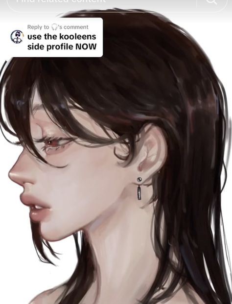 Side Profile Digital Drawing, Side Profile Coloring, Side Pfp Hair Drawing, Semi Realistic Drawing Side Profile, How To Shade Side Profile, Side Profile Reference Drawing Female, Side Profile Refrences, Digital Art Side Profile, Side Profile Portrait Painting