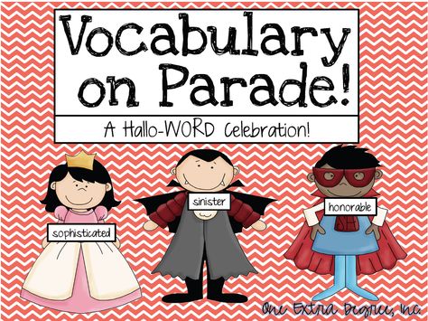 Hallo-Word-Vocabulary on Parade! Instead of a Halloween costume party do a Vocabulary Word Parade Vocabulary Word Dress Up Day, Vocab Parade Costumes, Vocabulary Parade Costumes, Vocabulary Parade Ideas, Vocabulary Parade, Kindergarten Vocabulary, World Book Day Ideas, Summer Vocabulary, First Grade Parade