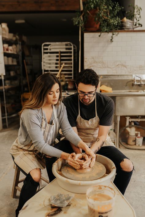 Couple Doing Pottery Together, Couple Pottery Photoshoot, Ceramic Photoshoot, Artisan Branding, Doing Pottery, Pottery Date, Spice Up Your Love Life, Fun Date Ideas, Couple Cooking