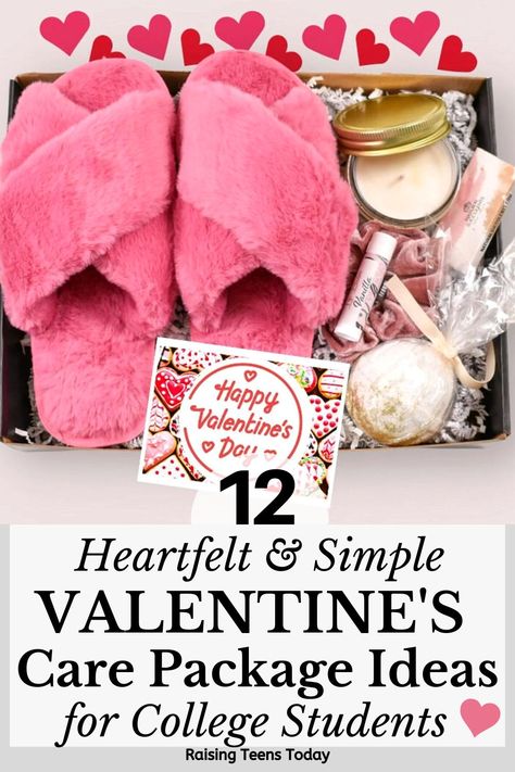 12 Sweet Valentine's Care Package Ideas for College Students - Raising Teens Today College Care Package For Girls, Valentines Day Care Package, College Daughter, Student Valentines, Care Package Ideas, Care Basket, Healthy Valentines, Valentines For Daughter, Valentine Gift Baskets