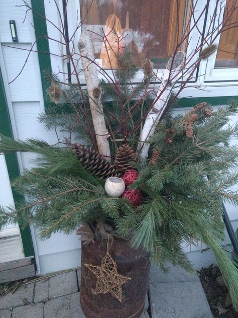 milk can Christmas decor Front Porch Christmas Decor Ideas Milk Can, Cream Can Christmas Decor Ideas, How To Decorate A Milk Can For Christmas, Milk Can Winter Decor, Christmas Milk Can Decor Front Porches, Milk Can Ideas Front Porches Christmas, Christmas Milk Can Decor, Milk Can Christmas Decor, Milk Can Christmas Decor Ideas